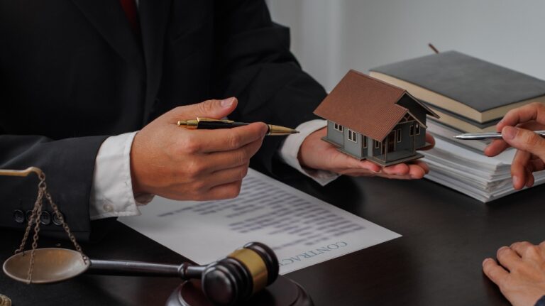 Lawyer is showing client house model